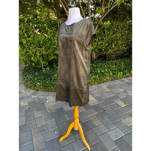 Free W/Purchase Y2k Shift Dress Faux Suede Green Fall Winter Laser Eyelet detail - Picture 8 of 10